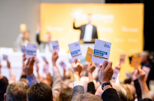 Alle Hände hoch: Die Freien Wähler vertrauen ihrem Parteichef Foto: dpa