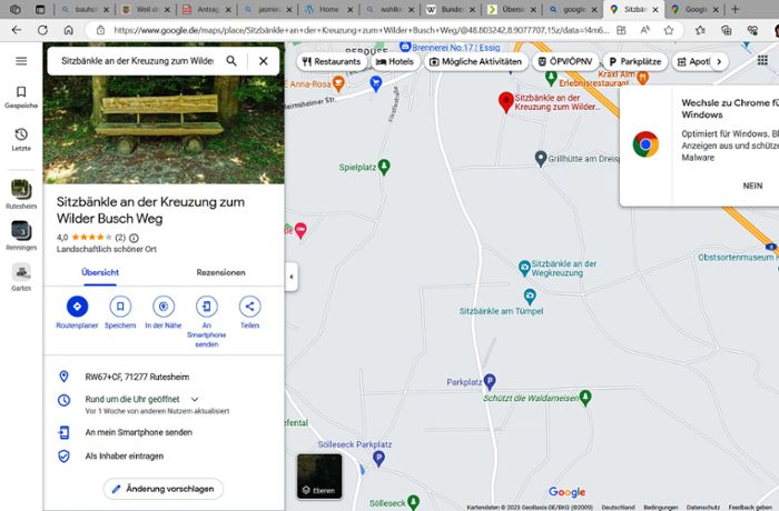 Kleine Überraschungen via  Google Maps: Wer postet die  Örtchen mit Bänkchen bei Rutesheim?