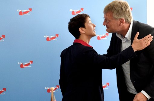 So begrüßen sich Parteifreunde, die eigentlich nichts miteinander zu tun haben möchten. Die beiden AfD-Vorsitzenden Frauke Petry und Jörg Meuthen. Foto: dpa