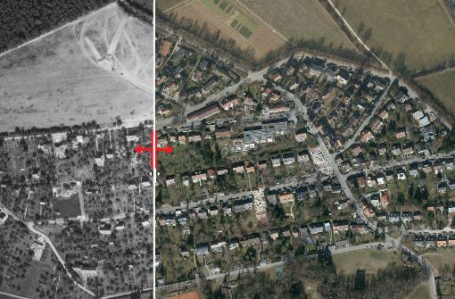 Dort, wo früher ein Acker war (links oben), stehen heute Häuser. Schönberg ist in den vergangenen Jahren stark gewachsen. Foto: Stadtmessungsamt/Plavec