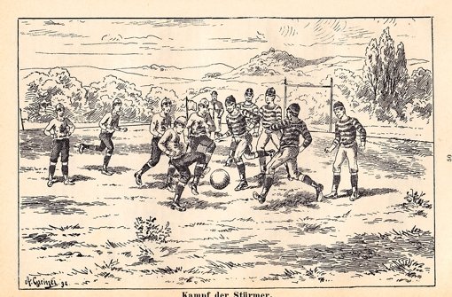 Eine der ersten Darstellungen vom Rasensport auf dem Wasen wurde 1893 veröffentlicht Foto: Philipp Heineken, Die beliebtesten Rasenspiele