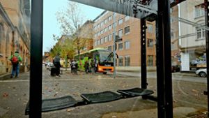 Etwas Farbe an einem trüben Tag: ein Flixbus beim Stopp  an der Kornwestheimer Haltestelle Foto: Kiefer/Archiv