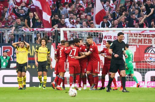 Bayern-Jubel im bisher letzten Bundesliga-Duell: Die Münchner demütigen den BVB im April mit 5:0. Foto: imago