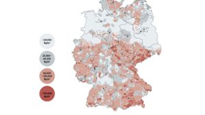 Die Karte „Radon-Konzentration im Boden“ des Bundesamtes für Strahlenschutz zeigt, wie viel Radon im Boden in Deutschland vorkommt. Foto: BfS/