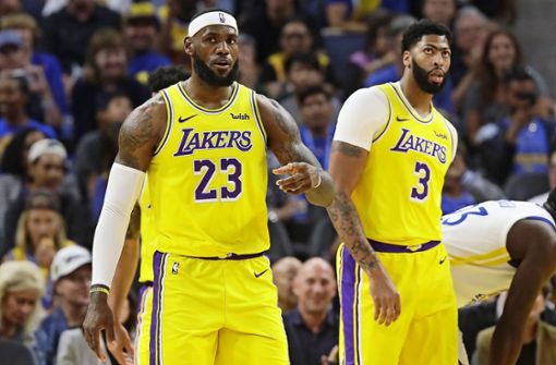 LeBron James (links) und Anthony Davis sind die Doppelspitze der Los Angeles Lakers. Foto: AP/Jeff Chiu