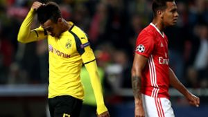 Borussia Dortmund kassiert Niederlage gegen Benfica Lissabon – Symbolfigur des Unvermögens ist ausgerechnet Stürmerstar Aubameyang (links). Foto: Bongarts