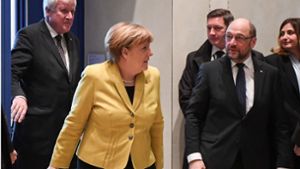 Werden sich die Vorsitzenden von CDU und CSU, Angela Merkel und Horst Seehofer (links), in den nächsten Wochen einig mit SPD-Chef Martin Schulz über eine große Koalition? Foto: dpa