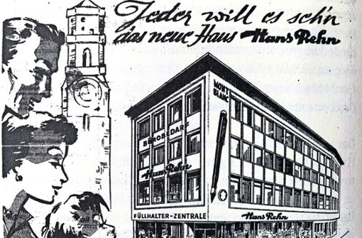 Hans Rehns  Füllhalter-Zentrale an der Stiftstraße 3 in einer Werbeanzeige der Stuttgarter Zeitung vom 21. Mai 1954 Foto: privat