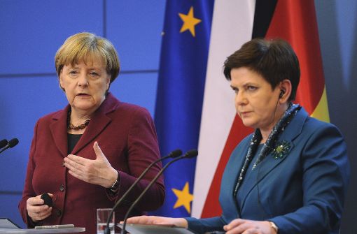 Einigkeit zeigten Merkel und Szydlo hinsichtlich des weiteren Umgangs mit Russland im Ukrainekonflikt. Foto: AP
