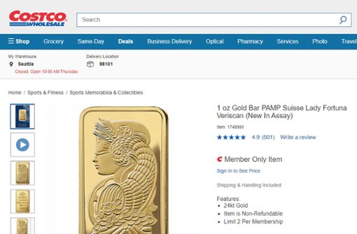 Gold auf der Costco-Website – laut Finanzchef schnell vergriffen Foto: Costco