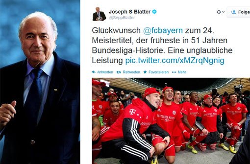 Eine unglaubliche Leistung“, schrieb Joseph Blatter, Boss des Fußball-Weltverbandes, auf Twitter. Foto: Twitter/Screenshot: SIR