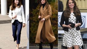 Drei Outfits, die kein Loch in den Geldbeutel reißen: Herzogin Kate trägt nicht nur Designermode. Foto: Imago