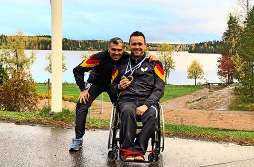 Zweimal Gold: Thomas Brüchle (rechts) und Trainer Momcilo Bojic Foto: z