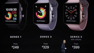 Die unterschiedlichen Modelle der neuen Apple Watch. Foto: AP