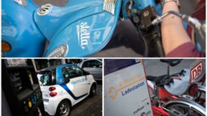 Stella-Roller, Car2go oder Pedelecs von Call a Bike: Die schlechte Luft sorgt für ein erweiteres Angebot an E-Mobilität in Stuttgart. Foto: Lichtgut / Collage: STZN
