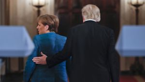 Kanzlerin Merkel und US-Präsident Trump nach der gemeinsamen Pressekonferenz im Weißen Haus. Foto: AP